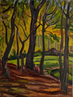 Makrinitsa, Trees in Autumn — Oil painting, Canvas, 46.00×61.00cm — Theodoros Markellos